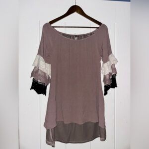 Entro Boho Tunic Top Lace Crochet Bell Sleeve‎ Dusty Mauve Women S High Low Hem